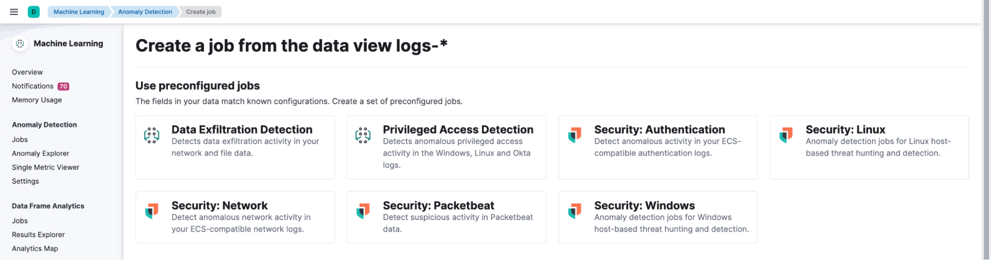 create a job from the data view logs