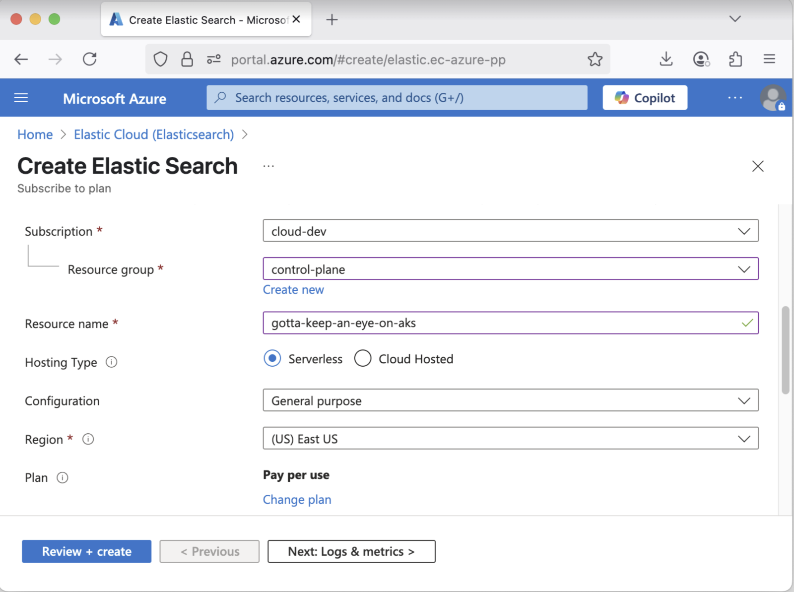 Create Elastic Search