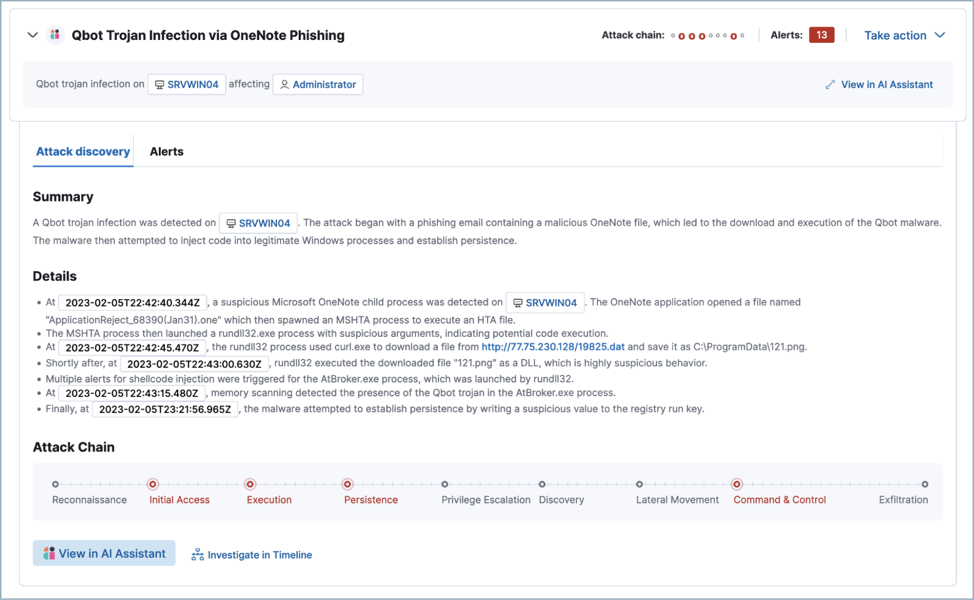 Example of an expected response on Attack Discovery based on Episode 4 of ohmymalware.com