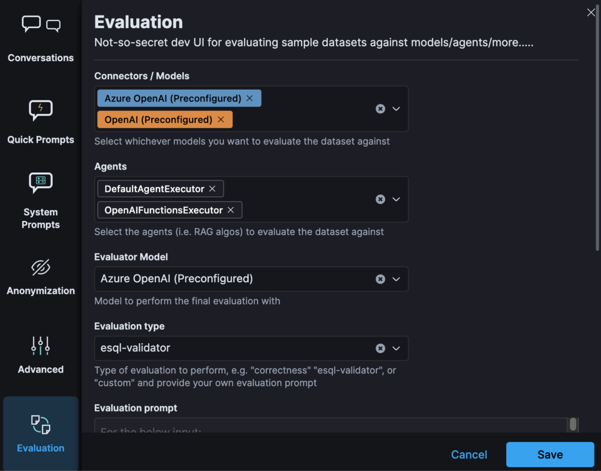 Early version of our evaluation framework UI in 8.11