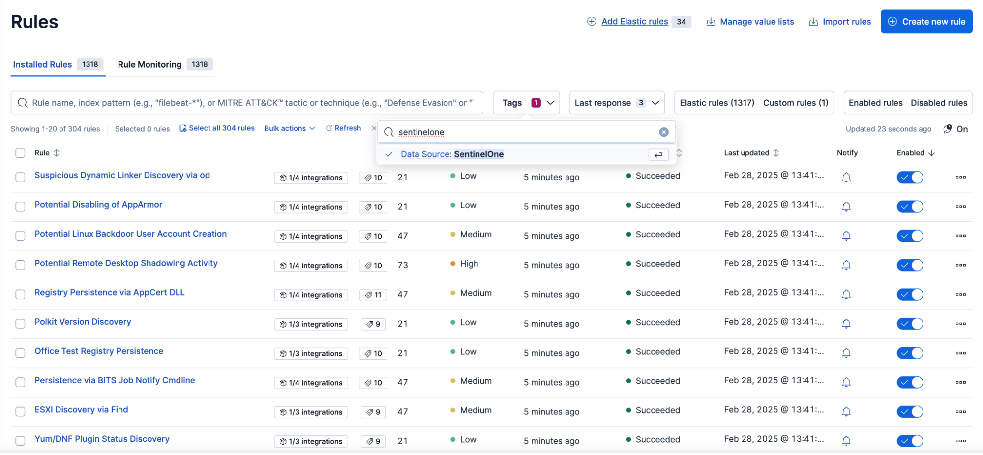 Elastic SentinelOne prebuilt detection rules