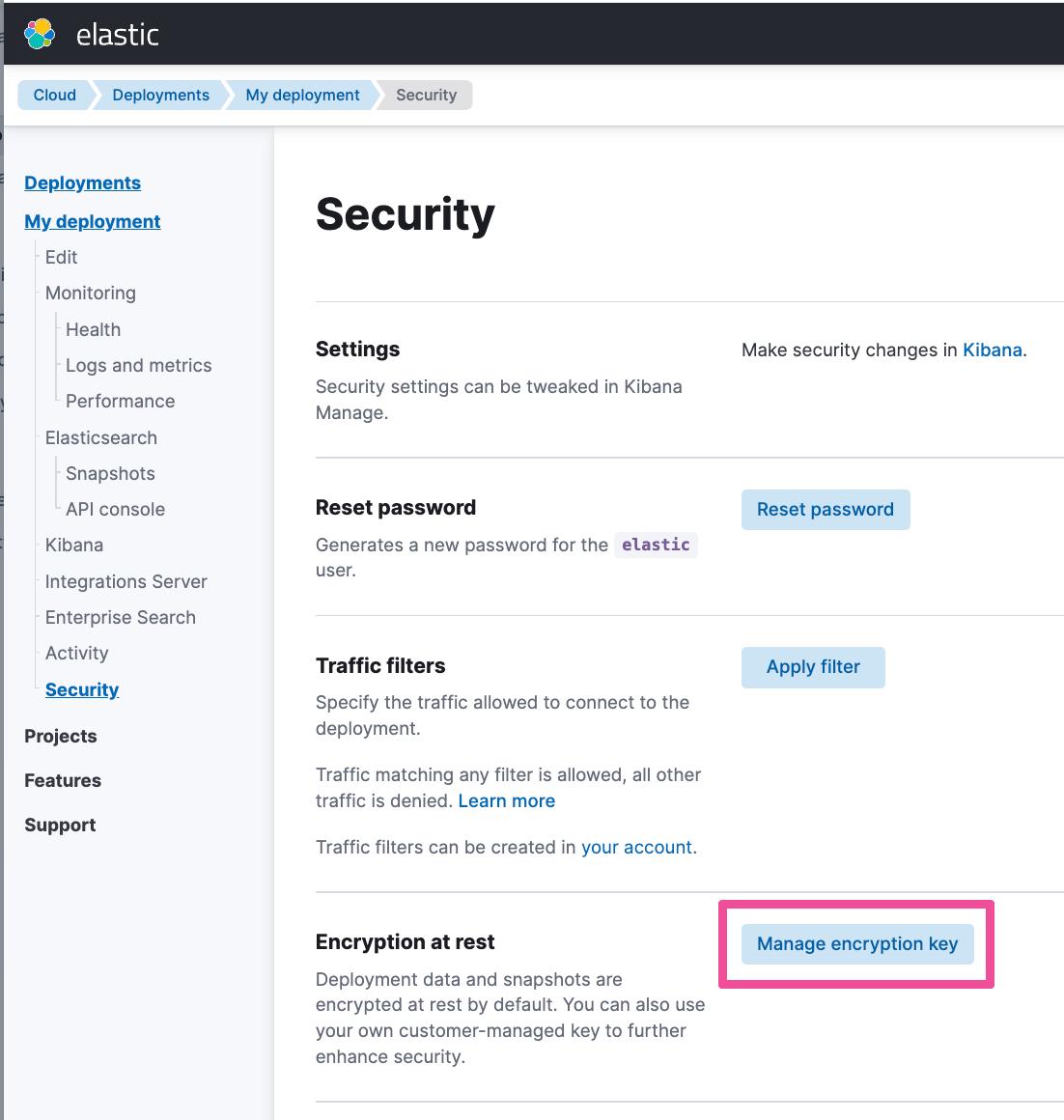 Manage encryption key