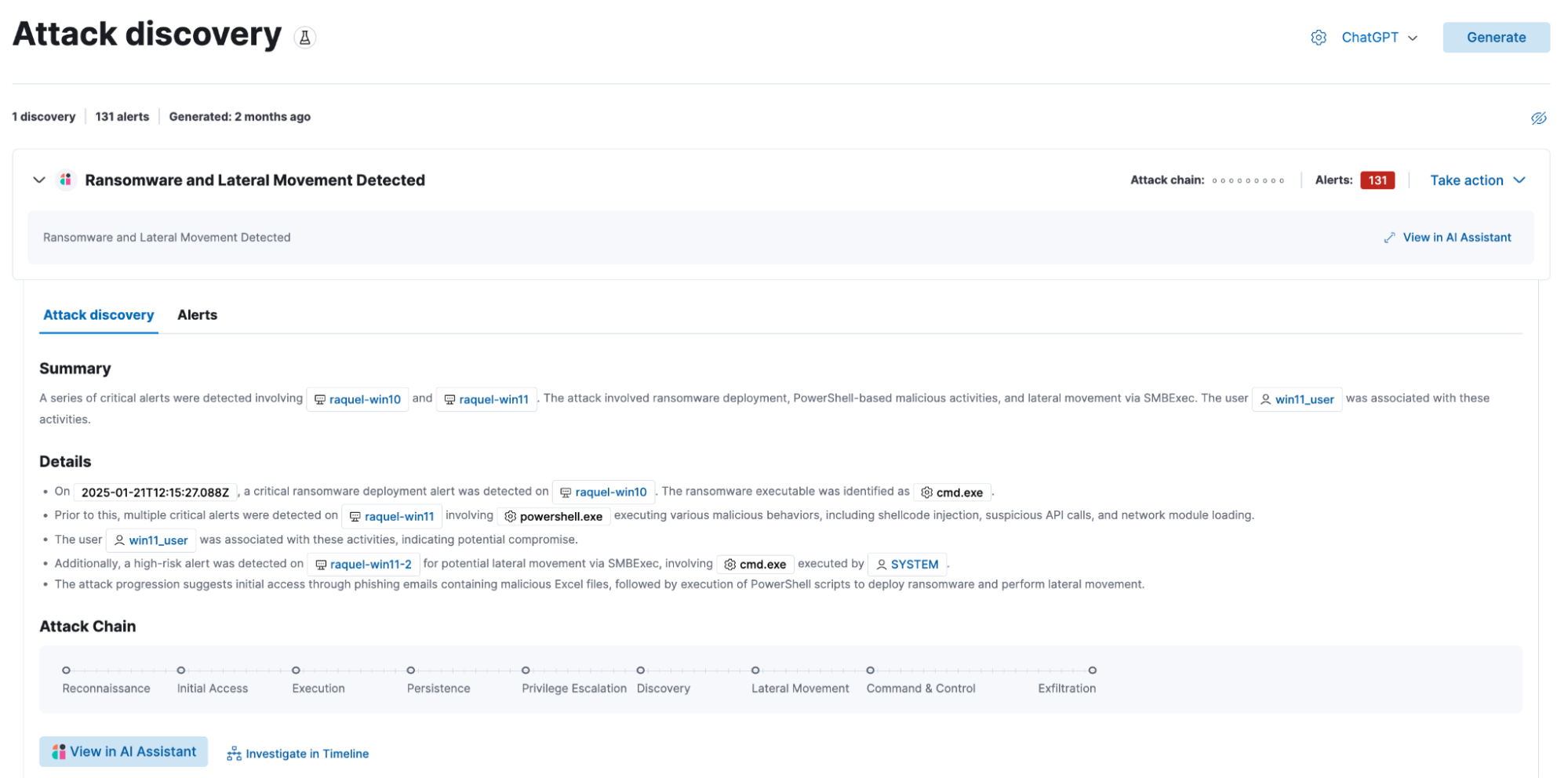 Elastic Attack Discovery assisting with root cause analysis from a CrowdStrike ransomware alert