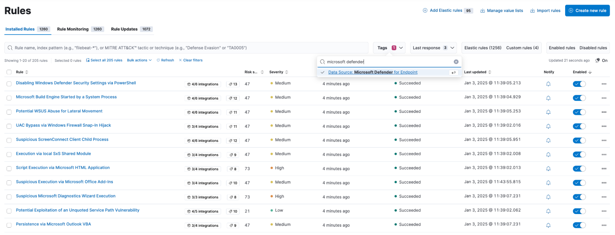 Elastic MDE prebuilt detection rules