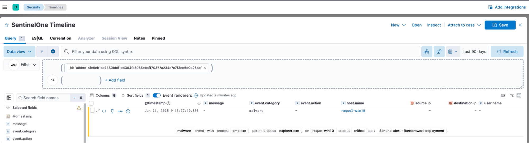 Example of SentinelOne timeline