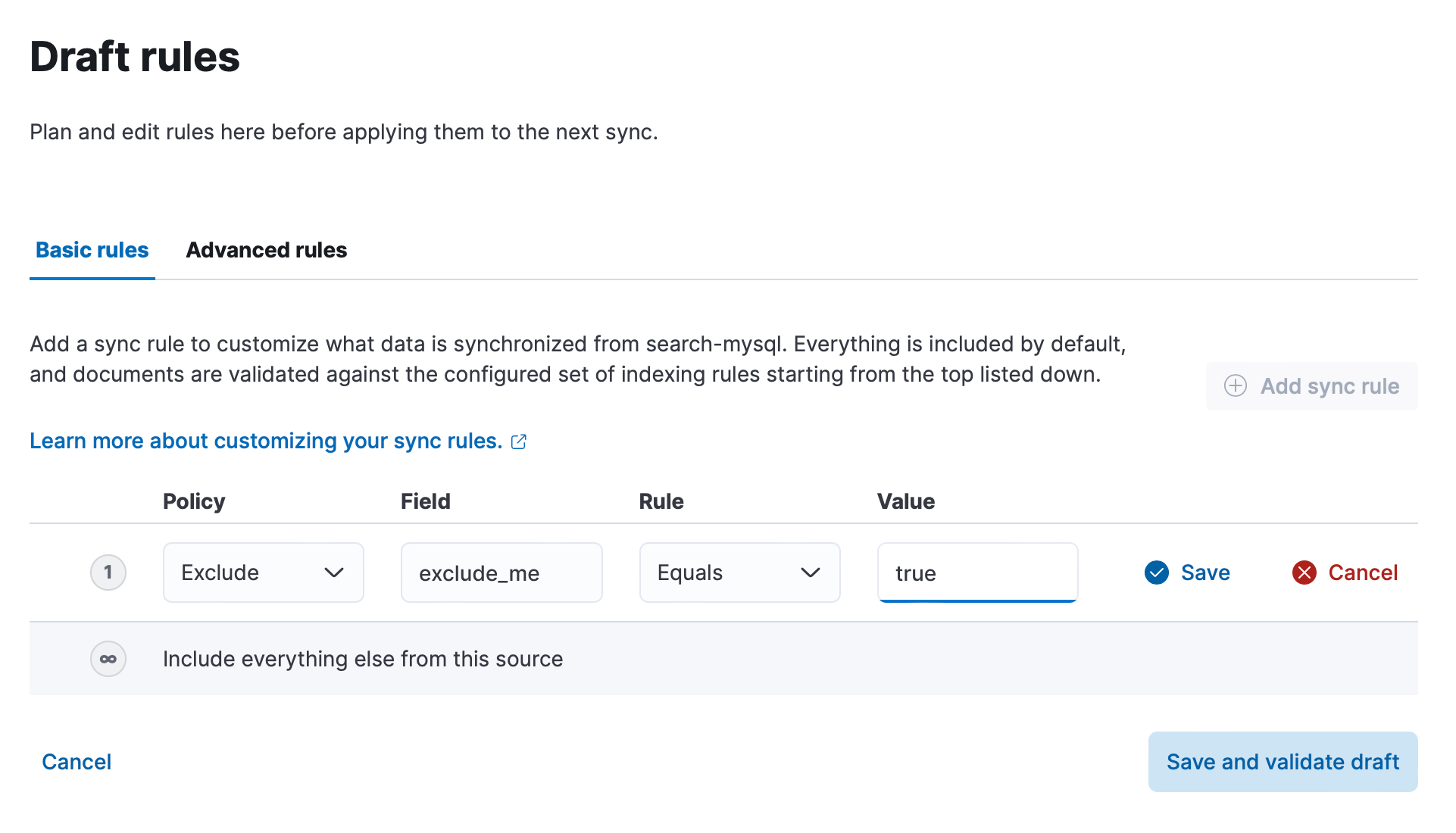 enterprise search draft rules