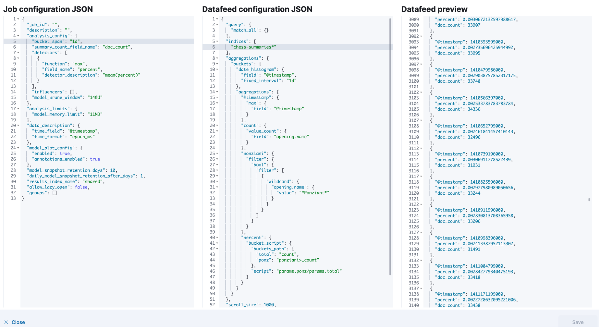 job configuration json