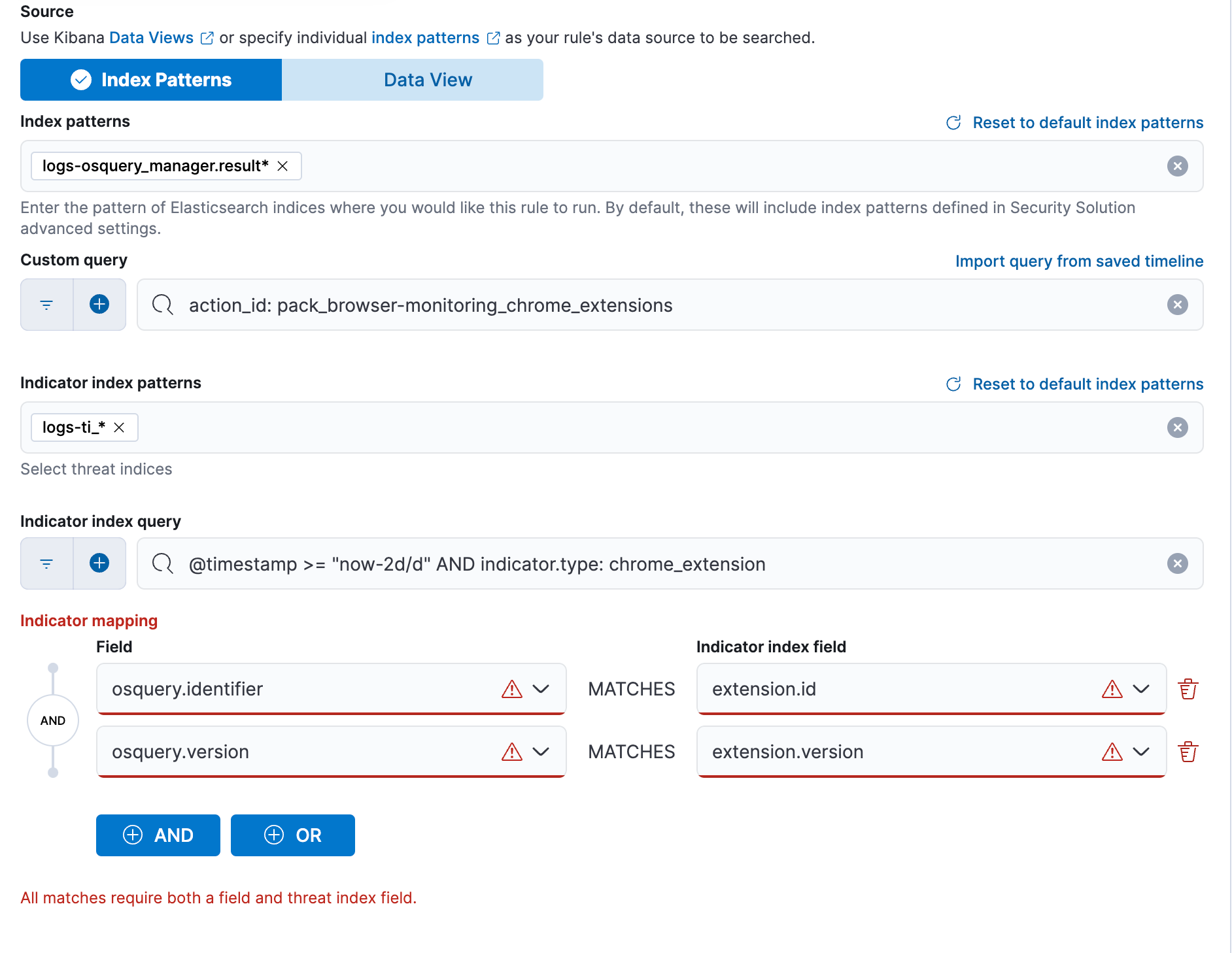 Example indicator match rule configuration