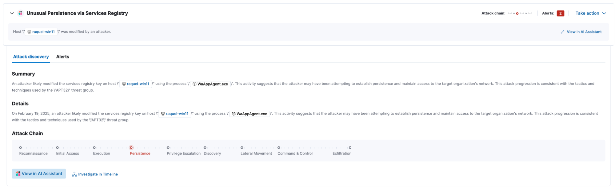 Elastic Attack Discovery assisting with MDE malware alert